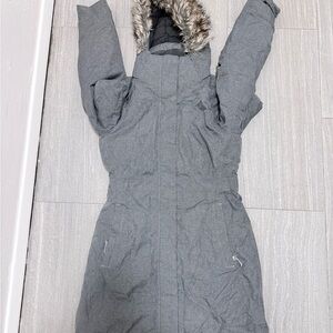 North Face Women's Gray Winter Coat with Faux Fur Trim
